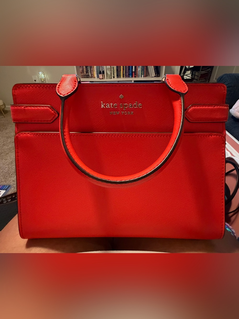 Kate Spade Orange-Red Leather Top-Handle Satchel with Strap